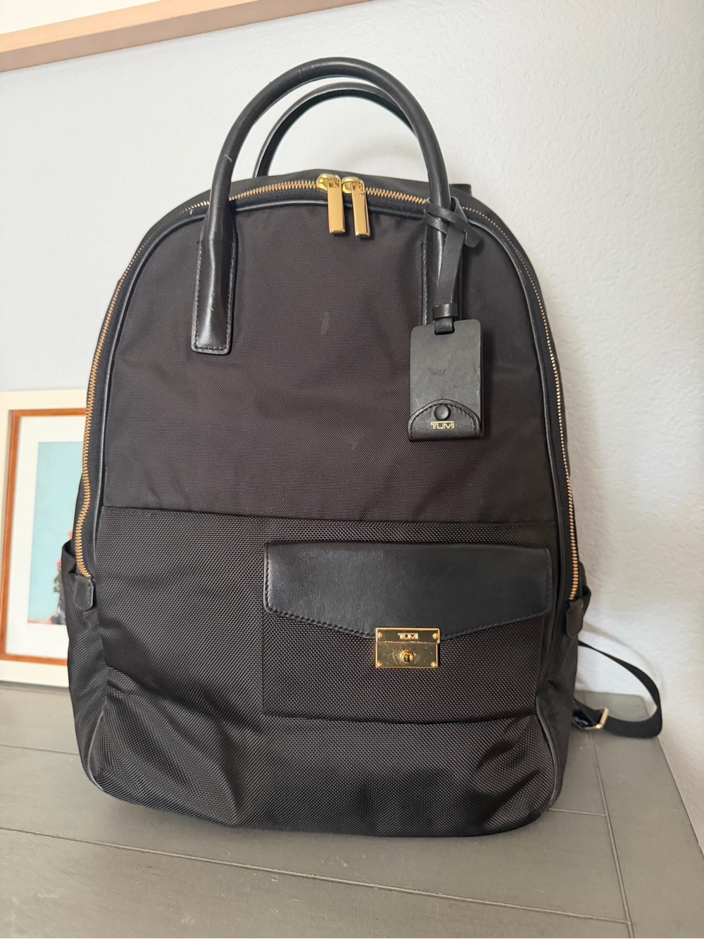 Tumi Larkin Portola Black Nylon & Leather Backpack with Gold Hardware HTF